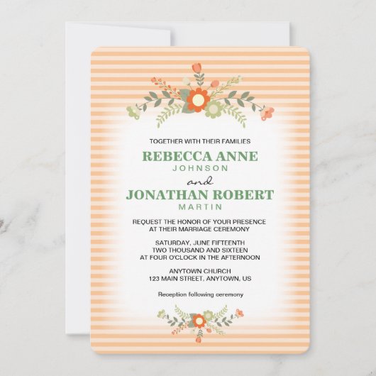 Invitation Pêche et Mariage de fleurs vert olive (Devant)