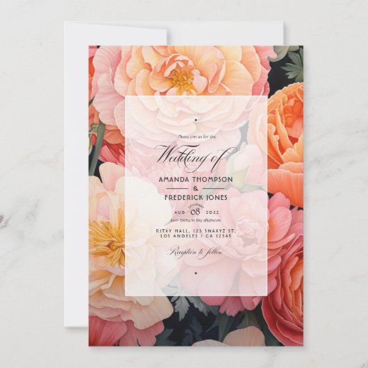 Invitation Pêche et Mariage floral de corail (Devant)