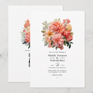 Invitation Pêche et Mariage floral de corail