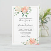 Invitation Pêche et Mariage floral hors-blanc élégant (Debout devant)