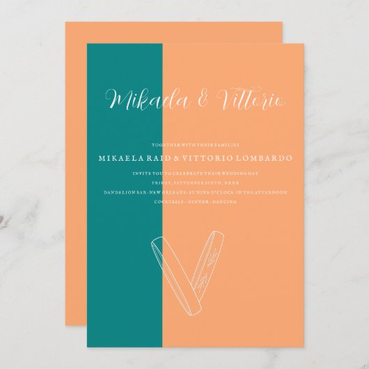 Invitation Pêche et mariage Turquoise (Devant / Derrière)