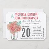 Invitation Pêche et menthe Chrysanthemum Mason Jar Mariage (Devant)