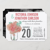 Invitation Pêche et menthe Chrysanthemum Mason Jar Mariage (Devant / Derrière)