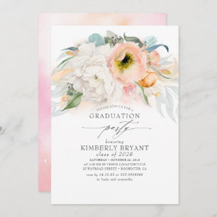 Invitation Pêche et rose Floral Élégant élégant Graduation