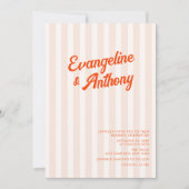 Invitation Pêche et Tangerine Mariage rétro rayé (Devant)