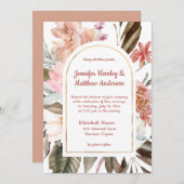 Invitation Pêche et Terracotta Rustique Floral Mariage I (Devant / Derrière)