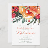 Invitation Pêche et verdure Aquarelle Fête des mariées floral (Devant)