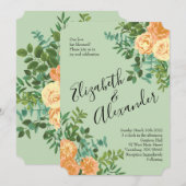 Invitation Pêche et vert clair pivoine et Rose Floral Mariage (Devant / Derrière)