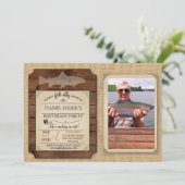 Invitation Pêche fête d'anniversaire Bois Poisson Rod Photo I (Debout devant)