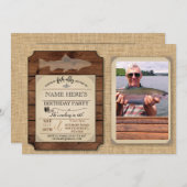 Invitation Pêche fête d'anniversaire Bois Poisson Rod Photo I (Devant / Derrière)