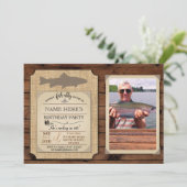 Invitation Pêche fête d'anniversaire Bois Poisson Rod Photo I (Debout devant)