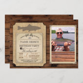 Invitation Pêche fête d'anniversaire Bois Poisson Rod Photo I (Devant / Derrière)