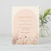 Invitation Pêche fleur sauvage arche beige QR RSVP mariage de (Debout devant)