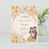 Invitation Pêche fleurs couple Indien mariage inviter modèle (Debout devant)