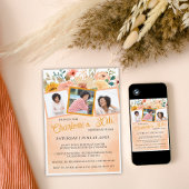 Invitation Pêche Floral Photo Anniversaire Bash Party Invitat