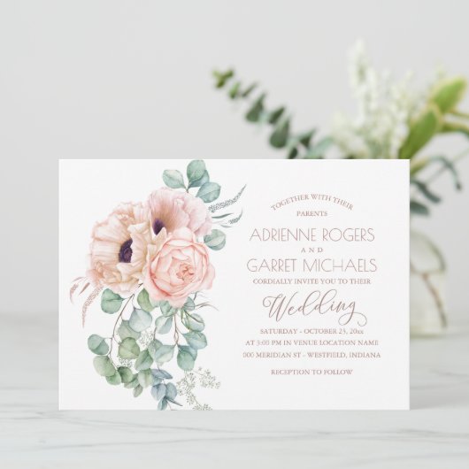 Invitation Pêche Florale avec Mariage de verdure Eucalyptus (Debout devant)