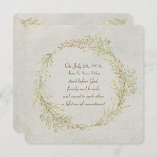 Invitation pêche florale et couronne verte Vow Renouvellement