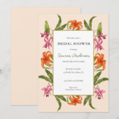 Invitation Pêche florale tropicale et douche nuptiale blanche (Devant / Derrière)