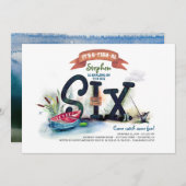 Invitation Pêche garçons à thème 6e anniversaire (Devant / Derrière)