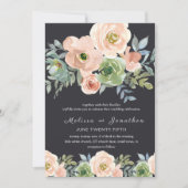 Invitation Pêche Green Navy Pastel Floral Mariage (Devant)