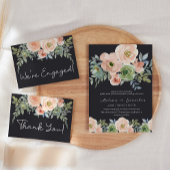 Invitation Pêche Green Navy Pastel Floral Mariage