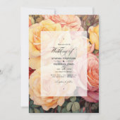 Invitation Pêche, Jaune tendre et Mariage floral Rose poussié (Devant)