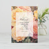 Invitation Pêche, Jaune tendre et Mariage floral Rose poussié (Debout devant)