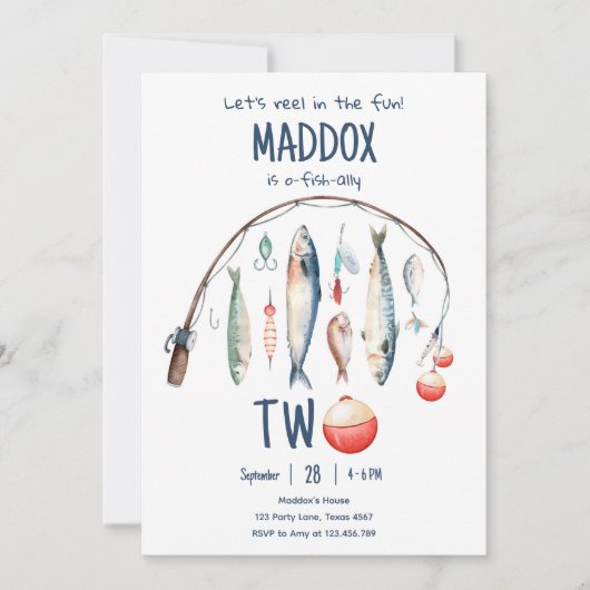 Invitation Pêche O-Fish-Ally Deux Blue Boy 2e anniversaire (Devant)