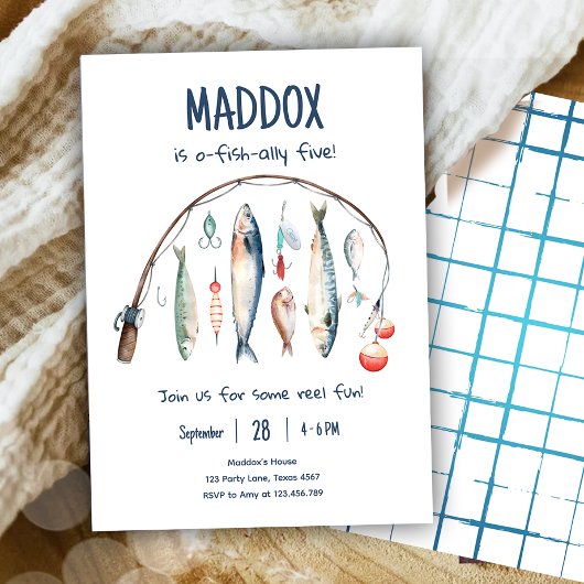 Invitation Pêche O-Fish-Ally Le Big One Blue Boy Anniversaire