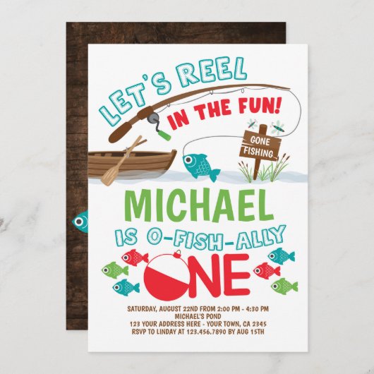 Invitation Pêche, O-Fish-ally UN anniversaire (Devant / Derrière)