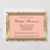Invitation Pêche & Or Damask avec Nounours | Baby shower (Dos)