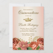 Invitation Pêche or Floral Rose Quinceanera (Devant)