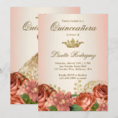 Invitation Pêche or Floral Rose Quinceanera (Devant / Derrière)