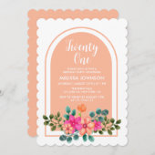 Invitation Pêche Orange Spring Flora Botanique 21e anniversai (Devant / Derrière)