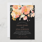 Invitation Pêche orangée Boho moderne et Mariage floral noir (Devant)