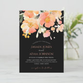Invitation Pêche orangée Boho moderne et Mariage floral noir (Debout devant)