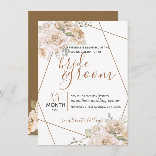 Invitation Pêche pâle et Brown florale en Mariage rustique Br (Devant / Derrière)