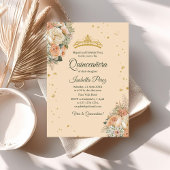 Invitation Pêche Peonies et Parties scintillant Tiara Quincea