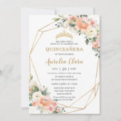 Invitation Pêche Pink Blush ivoire Floral 15e Quinceañera (Devant)