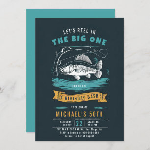 Invitation Pêche Poisson Roue Bleu Hommes Décontractés 50e an