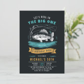 Invitation Pêche Poisson Roulette Bleu Noir Hommes 50e annive (Debout devant)