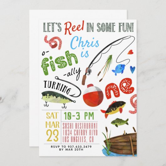 Invitation Pêche premier anniversaire (Devant / Derrière)