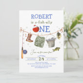 Invitation Pêche premier anniversaire Blue Boy O-fish-ally (Debout devant)