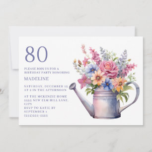 Invitation Pêche Purple arrosage Floral Can 80e anniversaire