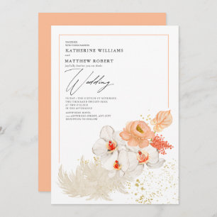 Invitation Pêche romantique Pampas Herbe Floral Boho été