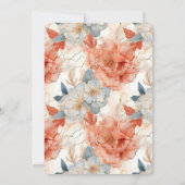 Invitation Pêche Rose Bleu Marbre blanc Floral Anniversaire (Dos)