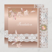 Invitation pêche rose florale dentelle (Devant / Derrière)