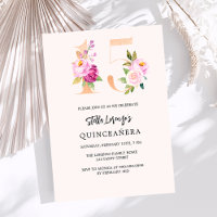 Pêche rose nombres floraux or Quinceanera luxe