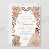 Invitation Pêche rose or rose Occidental Charro Quinceañera (Devant)