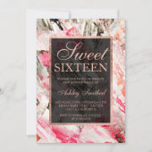 Invitation Pêche rose rose or brosses acrylique Sweet 16 (Devant)